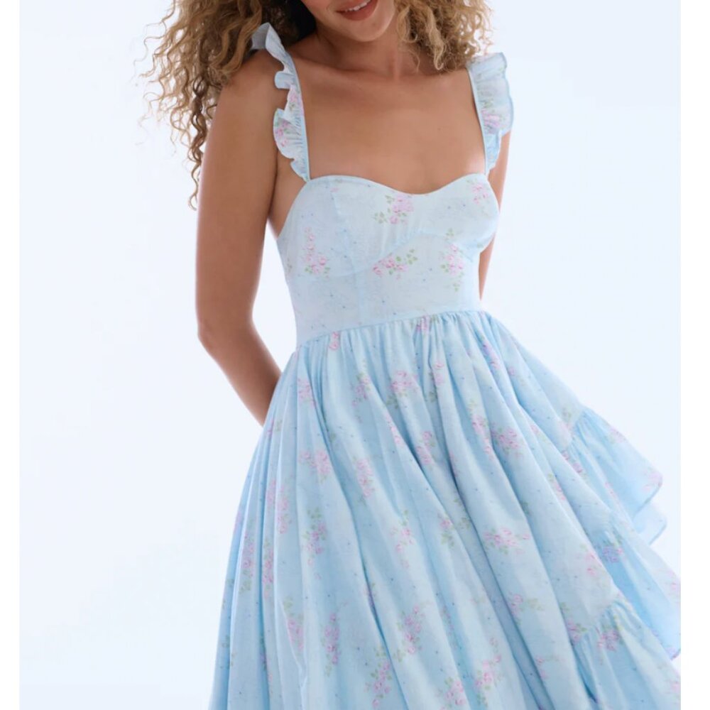 Selkie Light Blue & Pink Floral High-Low Midi Dress - Picture 3 of 10